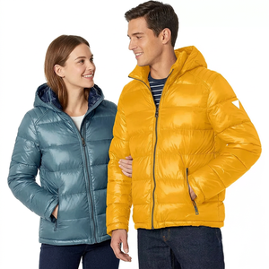 Hooded Puffer <b>Jacket</b> With Zipper Closure Windproof Casual Style Solid Color <b>Winter</b> Outwear For Men And Women - Product Image 1