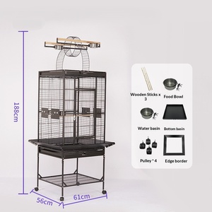 Jaula para loros de metal negro, directa de fábrica, casa para pájaros y palomas con ruedas - Product Image 1