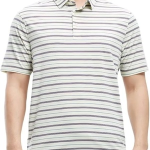 Chemise de golf à manches courtes pour homme, respirante, anti-humidité, en tissu tricoté, imprimé rayé, coupe classique - Product Image 4