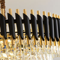 Lustre suspendu rétro en fer noir et cristal avec LED blanc chaud pour chambre à coucher, salon, hôtel, restaurant, AC