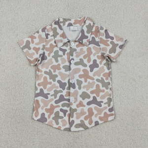 Chemises décontractées à boutons pour petits garçons, manches courtes, col à revers, imprimé camouflage, pour le printemps et l'été (vente en gros) - Product Image 2
