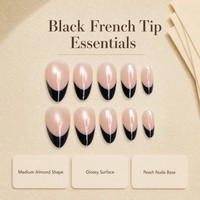 Y149 Kaixin Faux ongles à presser, French Manucure noire, forme Amande courte, finition brillante, pour nail art