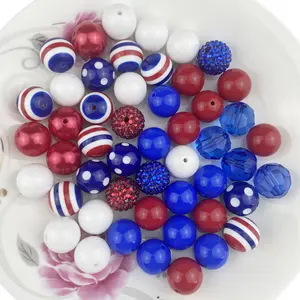 Wholesale July 4th Independence day style 20mm bubble gum beads for bracelet making acrylic beads for pen making round gumball