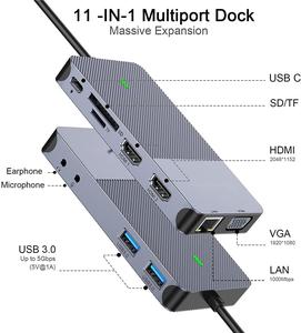 <span class=keywords><strong>USB</strong></span> Docking Station 11in1 OEM Dual HDM I DisplayLink <span class=keywords><strong>Adapter</strong></span> Ba hiển thị <span class=keywords><strong>USB</strong></span> C máy tính xách tay Docking Station Tương thích cho M2 M1 - Product Image 2