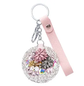 Flower Crystal Cosmetic Makeup Mirror Woman's Hand Round Compact Glitter Key Chain Luxury Accessories