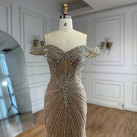 Robes de soirée sirène de luxe 2026 en cristal arabe, couleur nude/rose/gris, à épaules dénudées et perlées, pour mariages et fêtes formelles LA73128A