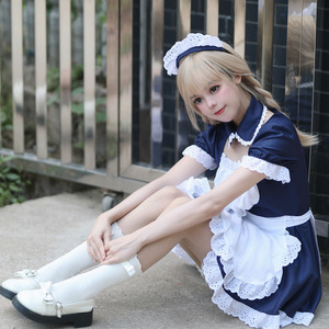 Maid Costume Navy Blue Dress Women Adult Anime Cosplay Costume With Label And Tags - Product Image 4