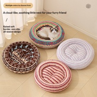 Nouvelle Arrivée Lit Rond en Peluche de Noël pour Chat et Chien, Style Rétro Dessin Animé, Maison de Sommeil Chaude pour l'Hiver