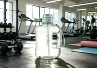 Bouteille d'eau sport 3L en plastique PC sans BPA, écologique, pour la gym et l'extérieur, avec paille de type alimentaire et bouchon à bouton-poussoir, accessoires inclus