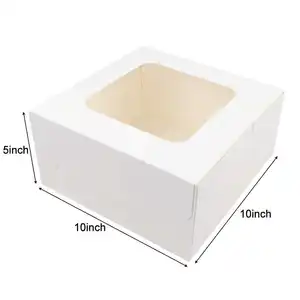 ホワイトペーパーベーカリーボックス正方形段ボール使い捨て10x10x512インチ包装ケーキボックス窓付き
