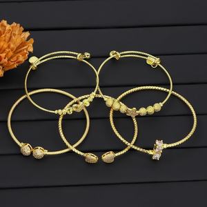 JXX Women's 24K <b>Gold</b> <b>Plated</b> Bead <b>Bangles</b> Zircon Wedding Accessories Fashion Bracelet Elegant Jewelry - Product Image 1