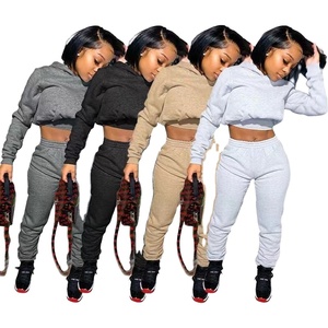 Nuevo Conjunto de Suéter de Moda <span class=keywords><strong>para</strong></span> Mujer, Otoño <span class=keywords><strong>2021</strong></span>, Tallas Grandes, 2 Piezas, Informal, Color Sólido, con Capucha, Grueso - Product Image 1