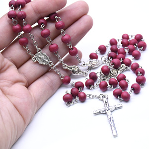 Bijoux religieux plaqué argent catholique dame vierge <span class=keywords><strong>marie</strong></span> rouge chapelet perles collier <span class=keywords><strong>pour</strong></span> la prière - Product Image 5