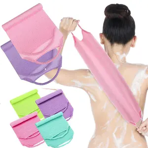 Hot Selling Body Scrubber Nylon Back Washer Stretchy Bath Towels Pink Purple Green Yellow Color