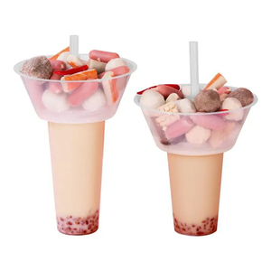 Gobelets à collation bon marché Tasses à boisson et collation en plastique réutilisables avec pailles Gobelet de stade avec bol supérieur pour frites et coca - Product Image 3