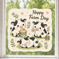 Autocollants personnalisés imperméables en PVC vinyle, motif vache et marguerite Kawaii, autocollant décoratif électrostatique imprimé UV pour fenêtre et mur en verre