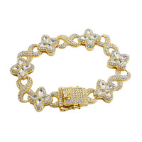 Pulsera Cubana de Trébol con Diamantes de Imitación de Lujo, Estilo Hip Hop, al Precio Más Bajo, para Hombres y Mujeres, Color Personalizado