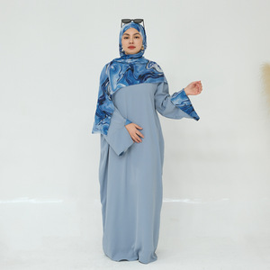 Ropa Islámica OEM Dubai Abaya Primavera/Verano Casual Elegante Abaya Lisa con Pañuelo Estampado Musulmán Vestido para Mujer - Product Image 5