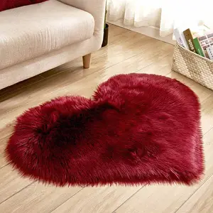 Grosir persegi panjang bulu imitasi karpet-Tikar Karpet Bulu Palsu Non Slip, Tikar Karpet Berbulu Lembut untuk Cinta Hati Karpet Wol Imitasi Kulit Domba