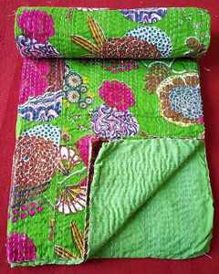Juegos de fundas de cama Kantha hechos a mano, acolchado de flores, colchas de tela de algodón 100%, edredones de trabajo Kantha de retazos bohemios, tamaño King - Product Image 3