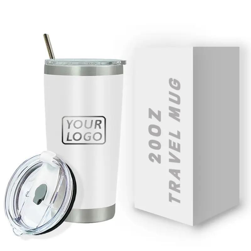 Tasse à café et à vin de voyage en acier inoxydable à double paroi de 20oz avec paille et logo personnalisé