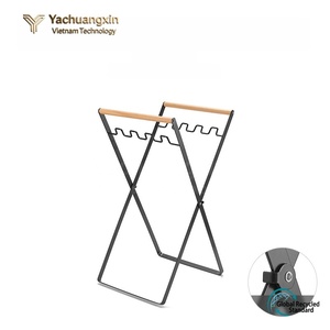 Foldable Metal Garbage Rack With Wooden Handle Outdoor <b>Camping</b> Storage Stand - Product Image 4