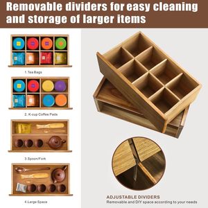 Wooden Drawer Style <b>Tea</b> Storage <b>Box</b> Multi Compartment Desktop Organizer For <b>Tea</b> Bags Coffee Neatening - Product Image 3