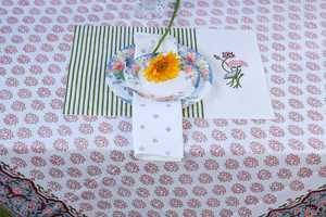 Indian Hand-Block Floral Print Modern <b>Square</b> <b>Tablecloth</b> Soft Cotton Fabric Cover Dinning Table Linen Housewarming Gift - Product Image 2