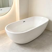 Baignoire autoportante ovale moderne en acrylique pur, écologique, minimaliste, personnalisée, blanc brillant, avec massage par jets d'air