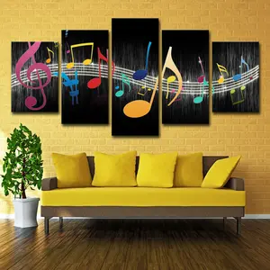 5 Pieces Modern Style Colorful Score Framed Canvas Print Painting With Water-proof