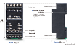 Conditionneur de signal W5 Series W5VF - Entrée 4-20 mA CC/VR, deux sorties isolées, réponse rapide, alimentation MG - Product Image 4