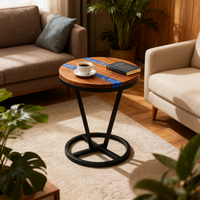 Maison naturelle petite table basse ronde en bois de noyer noir et résine époxy table d'appoint pour salon chambre chevet