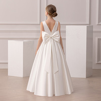 Robe de soirée de luxe pour filles, robe de princesse blanche sans manches avec dos orné de perles et nœud surdimensionné, robe longue élégante pour enfants