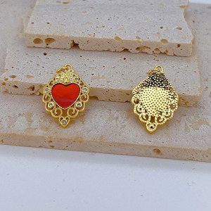 Cz8793 Valentine ngày trang sức Nguồn cung cấp 18K mạ vàng CZ sưng húp men màu đỏ rực sợ hãi trái tim milagro EX VOTO quyến rũ mặt dây - Product Image 5