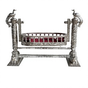 Cuna de Madera de Teca con Diseño de Pavo Real para Bebés Recién Nacidos, de Lujo, Alta Calidad, Hecha a Mano, Plateada, Vintage, Moderna, con Diseño Desmontable, Marca Baby Palna - Product Image 1