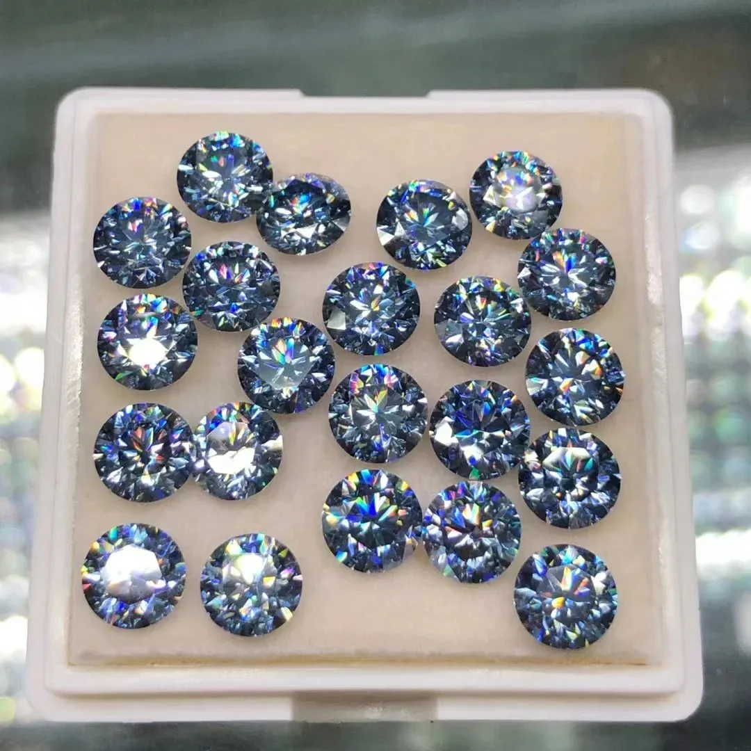 Hot Selling Saffier Blauw Rond Gesneden Losse Moissaniet 1 Karaat 6.5Mm 2 Karaat 8.0Mm All Size Gra Lab Gekweekte Diamond Moissanite