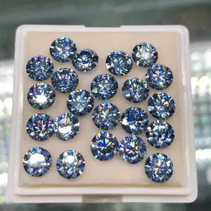 Vendita calda zaffiro blu taglio rotondo Moissanite sciolto 1 carato 6.5mm 2 carati 8.0mm di tutte le dimensioni Gra laboratorio diamante coltivato Moissanite