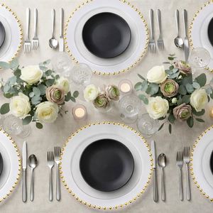 13 Inch Heavy Duty <b>Plastic</b> Charger Plates Bulk Gold Beaded Rim Clear White Show Plate Set for Wedding Table Decoration Eco - Product Image 3