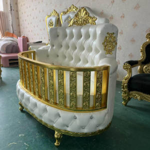 Meubles <span class=keywords><strong>de</strong></span> mariage royaux classiques chaise <span class=keywords><strong>de</strong></span> <span class=keywords><strong>lit</strong></span> trône en or blanc berceaux ovales portables pour enfants berceaux ronds en bois <span class=keywords><strong>lit</strong></span> pour bébés - Product Image 3