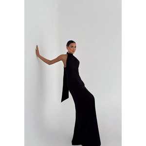 Vestido de Noche Negro Satinado para Mujer, Elegante Vestido Largo de Gala con Cintura Imperio, Estilo A-Line, Largo hasta el Suelo, para Eventos Especiales - Product Image 2