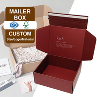Boîte d'expédition en carton ondulé imprimé rouge recyclable avec logo personnalisé, bande détachable, emballage en papier pour cosmétiques