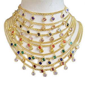 Collar de cadena con dijes de disco y puntos circulares, chapado en oro de 18 quilates, estilo bohemio, con pequeños diamantes, para mujer - Product Image 3