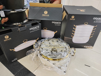Batterie de cuisine éclatante de 24 pièces grande capacité, comprenant une casserole peu profonde de 28 cm, des marmites de 1L et 3L, et une bouilloire, pour la vente en gros en Afrique, équipement de cuisine