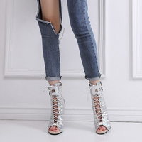 Bottes pour femmes 2026, nouvelles chaussures de danse latine en cuir verni argenté, grandes tailles 34-46, talons très hauts, salsa, à lacets