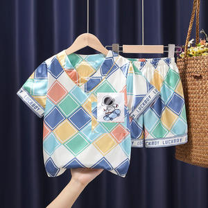 Abbigliamento estivo Casual da ragazzo nuovo pigiama in raso di seta di ghiaccio traspirante a maniche corte sottile in cotone per bambini piccoli - Product Image 4