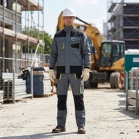 Ensemble de vêtements de travail durables bleu marine/gris contrastant avec salopette et veste, uniforme de sécurité industrielle pour la construction et la mécanique