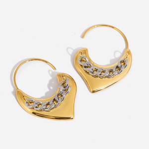 Pendientes de Aro en Forma de Corazón, Cadena de Oro y Plata, Acero Inoxidable, Joyería para Uso Diario - Product Image 1