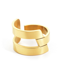 Großhandel Maßgefertigter Mehrschichtiger Hohler Breiter Fingerring 18K Vergoldeter Edelstahl-Schmuck Abstrakter Geometrie-Ring