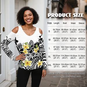 T-shirt <span class=keywords><strong>elegante</strong></span> stile polinesiano floreale con scollo a V a maniche lunghe a maniche corte stile autunnale Casual t-shirt stampata Casual - Product Image 6