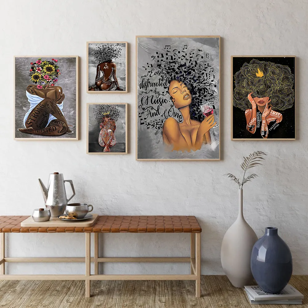 Peinture sur toile moderne avec fille noire, nouvelle collection de peinture afro-américaine noire